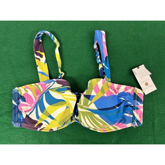 NEW Shade & Shore Women's Underwire Bikini Top Tropical Floral Print Blue 36C - Picture 1 of 6